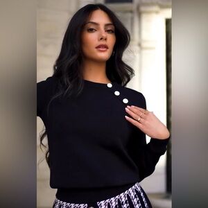 NWT Aleeza Paris BLaCK Knit Button Top Stylish Long Sleeve Sweater size XL